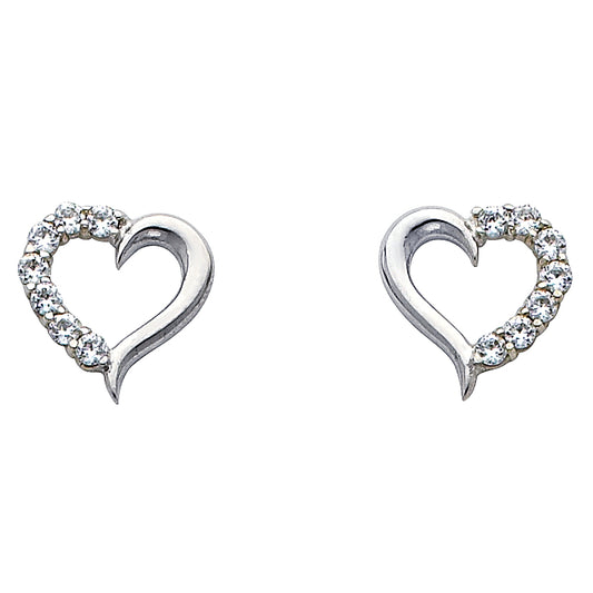 14k White Gold Elegant Promise Heart Stud Open Love Romantic Gift Earrings