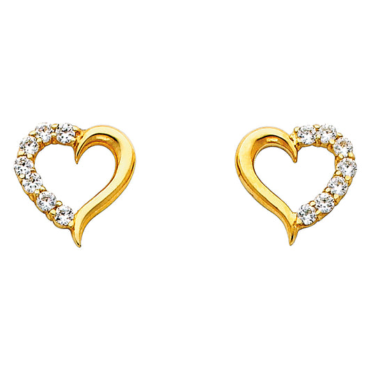 14k Yellow Gold Studded Promsie Heart Stud High Polish Shiny Love Earrings