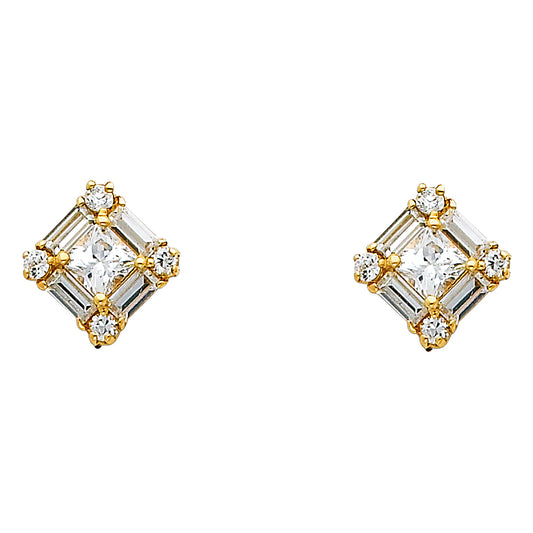 14k Yellow Gold Classic Square Stud Vintage Elegant Studded Earrings