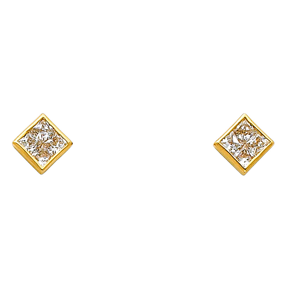 14k Yellow Gold Micro Pave Square Stud Elegant Simple Modern Geometric Earrings