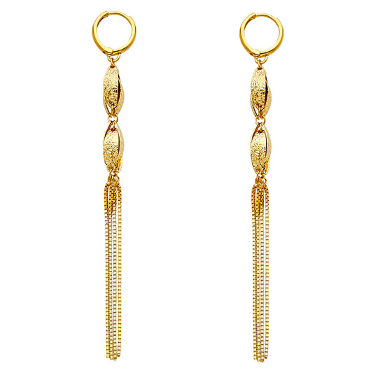14k Yellow Gold Elegant Tassel Dangle Hanging Club Fashion Hoop Earrings