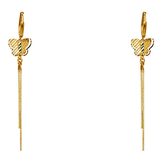 14k Yellow Gold Elegant Butterfly Chandelier Tassel Dangling Hanging Earrings