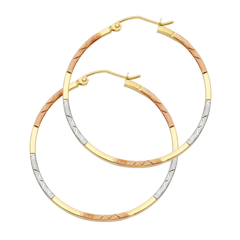 14k Two-Color Gold Hoop Modern Simple Classic Earrings