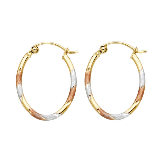 14k Two-Color Gold Simple Hoop Hinge Clasp Fashion Modern Earrings