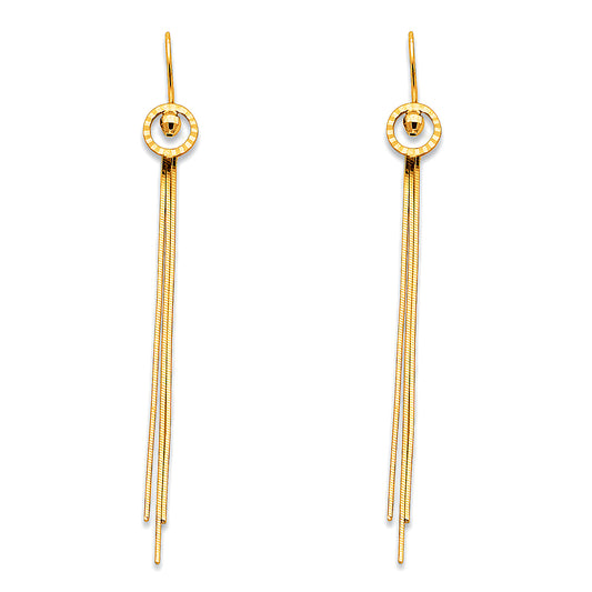 14k Yellow Gold Elegant Tassel Chandelier Hanging Dangling Strings Earrings