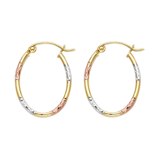 14k Two-Color Gold Hoop Circle Hinge Clasp Round Simple Earrings