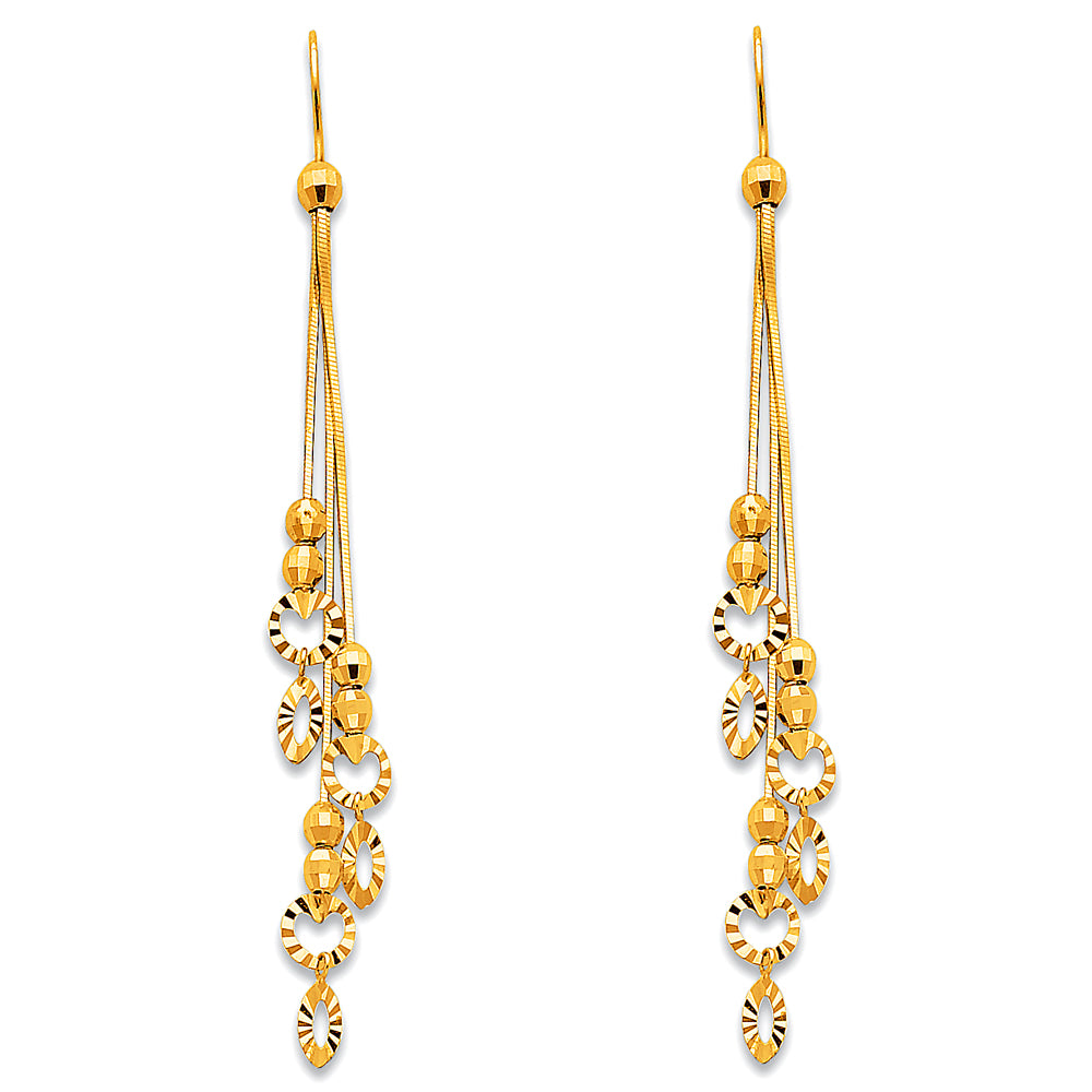 14k Yellow Gold Elegant Bead Chandelier Long Chain Elegant Ornate Earrings