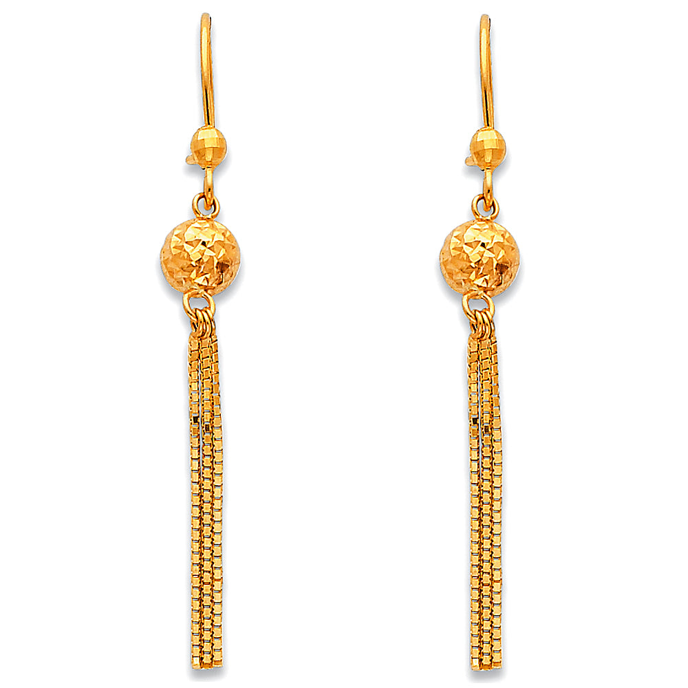 14k Yellow Gold Hammered Sphere Tassel Ball Dangling Hanging Fashion Earrings