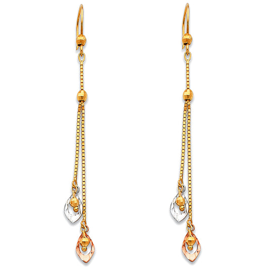 14k Two-Color Gold Elegant Chandelier Hammered Teardrop Dangling Earrings