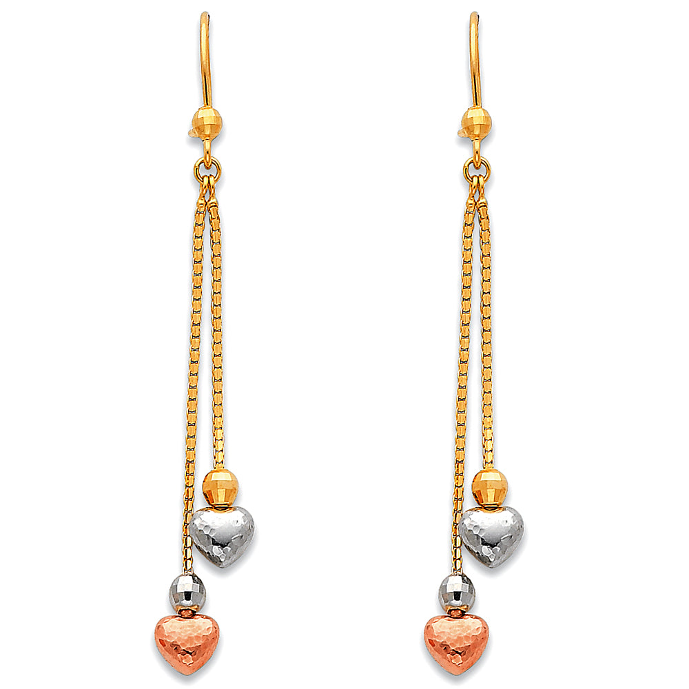 14k Two-Color Gold Elegant Heart Chandelier Love Dangling High Polished Earrings