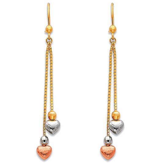 14k Two-Color Gold Elegant Heart Chandelier Love Dangling High Polished Earrings