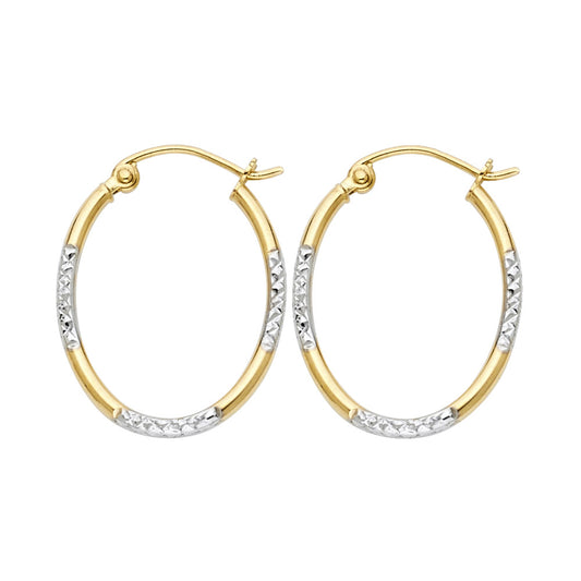 14k Two-Color Gold Hoop Cross Hatch Pattern Simple Stripe Earrings