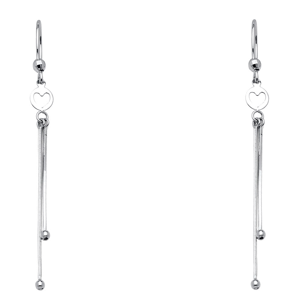 14k White Gold High Polished Heart Dangle Hanging Chandelier Love Earrings