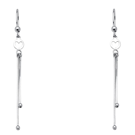 14k White Gold High Polished Heart Dangle Hanging Chandelier Love Earrings