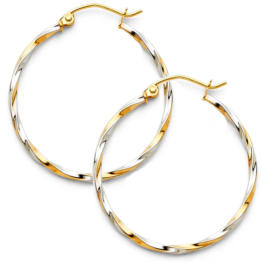 14k Two-Color Gold Simple Twist Celtic Knot Braid Weave Hinge Clasp Earrings