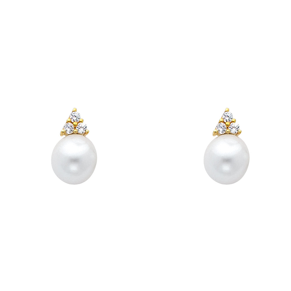 14k Yellow Gold Studded Vintage Sphere Ball Circle Triangle Classic Earrings