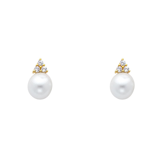 14k Yellow Gold Studded Vintage Sphere Ball Circle Triangle Classic Earrings