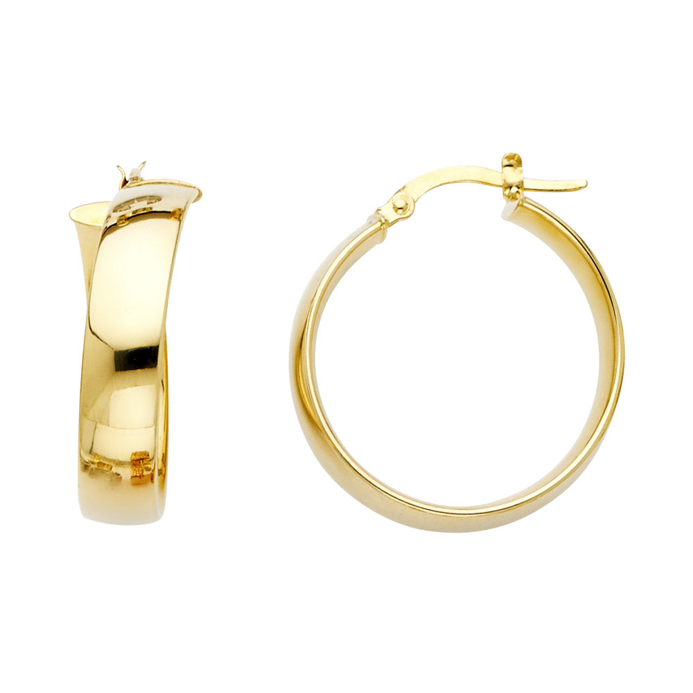 14k Yellow Gold Unique A Symmetrical Hoop Modern Flat Wide Earrings