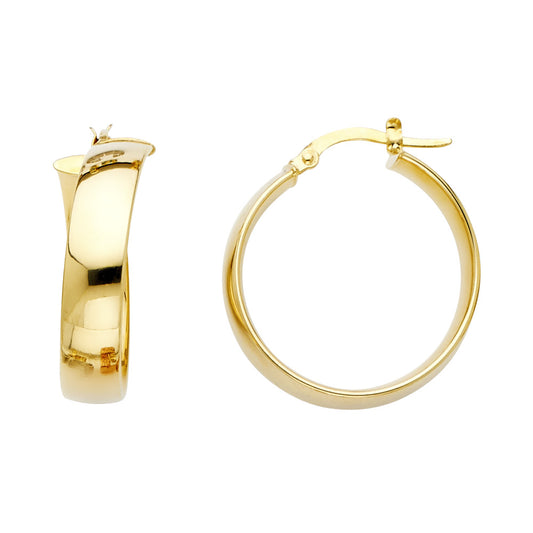 14k Yellow Gold Unique A Symmetrical Hoop Modern Flat Wide Earrings