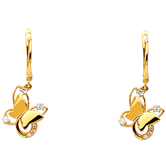 14k Yellow Gold Elegant Studded Butterfly Open Wing High Polished Earrings