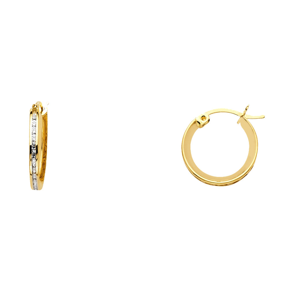 14k Yellow Gold Simple Studded Hoop Elegant Romantic Gift Anniversary Earrings