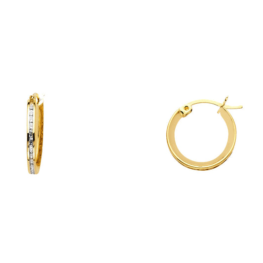 14k Yellow Gold Simple Studded Hoop Elegant Romantic Gift Anniversary Earrings