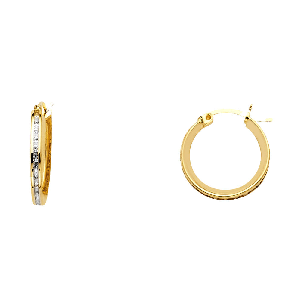 14k Yellow Gold Elegant Studded Hoop Hinge Clasp Earrings