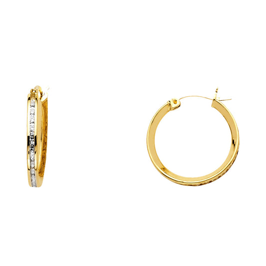 14k Yellow Gold Studded Hoop Romantic Anniversary Classic Vintage Earrings