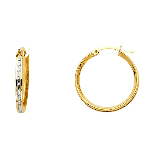 14k Yellow Gold Classic Studded Hoop Elegant Romantic Circle Round Earrings