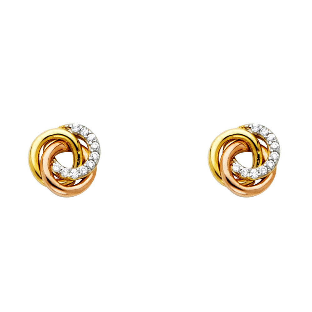 14k Yellow Gold Hoop Stud Studded Modern Elegant Earrings