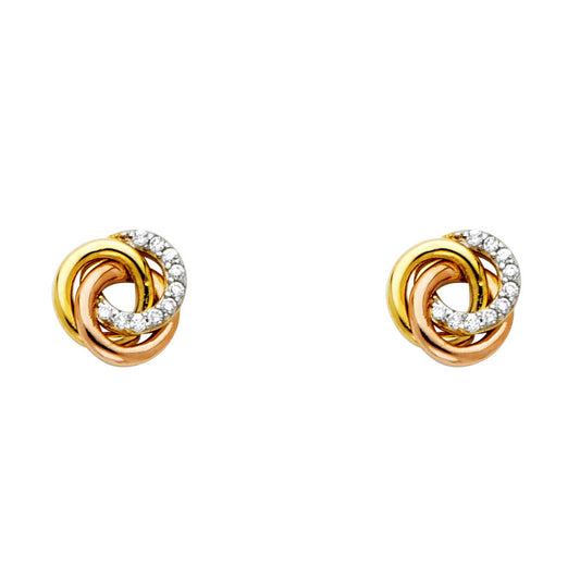 14k Yellow Gold Hoop Stud Studded Modern Elegant Earrings