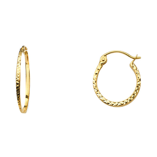 14k Yellow Gold Quilted Hoop Embossed Modern Simple Earrings