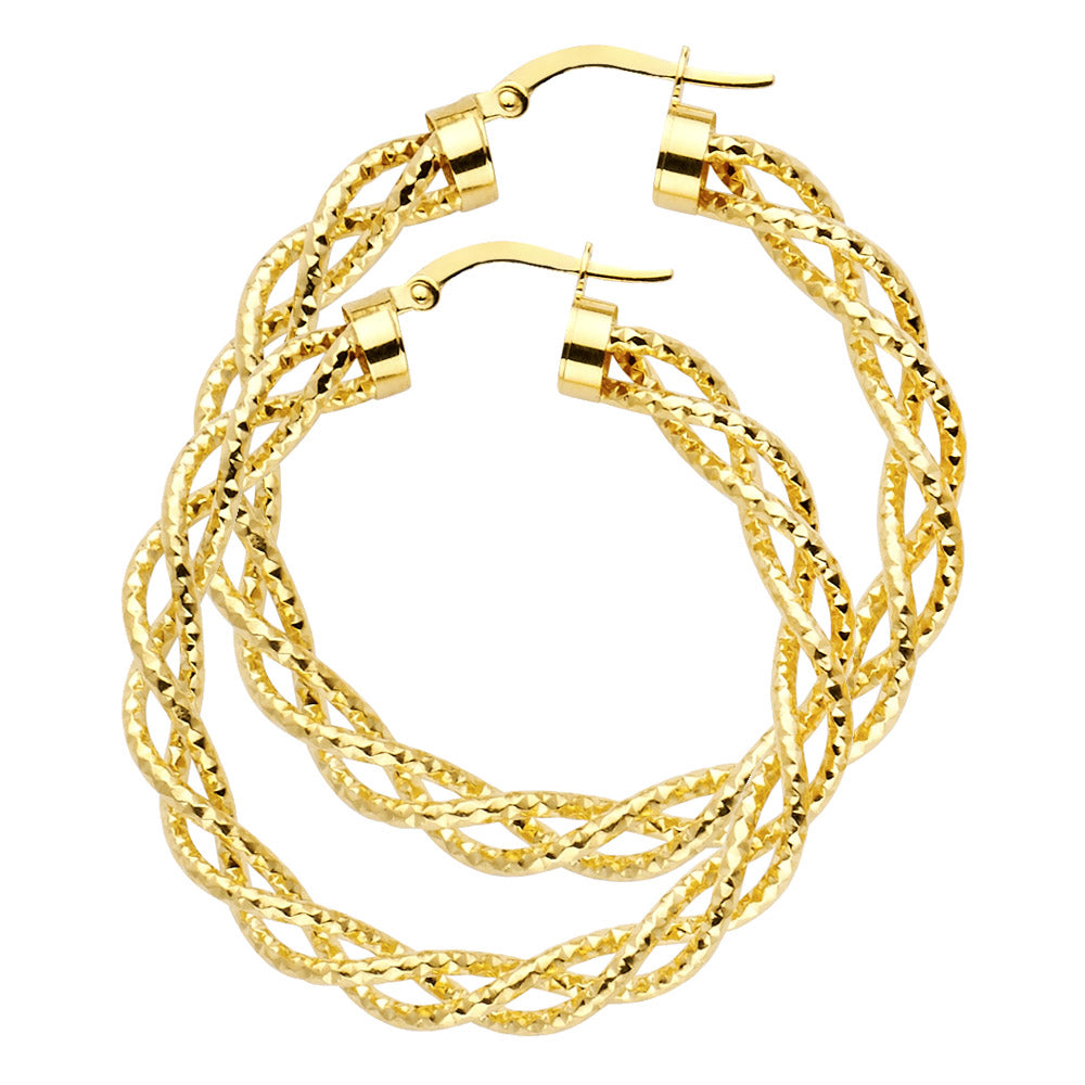 14k Yellow Gold Elegant Celtic Knot Hoop Braid Twist Weave Hinge Clasp Earrings