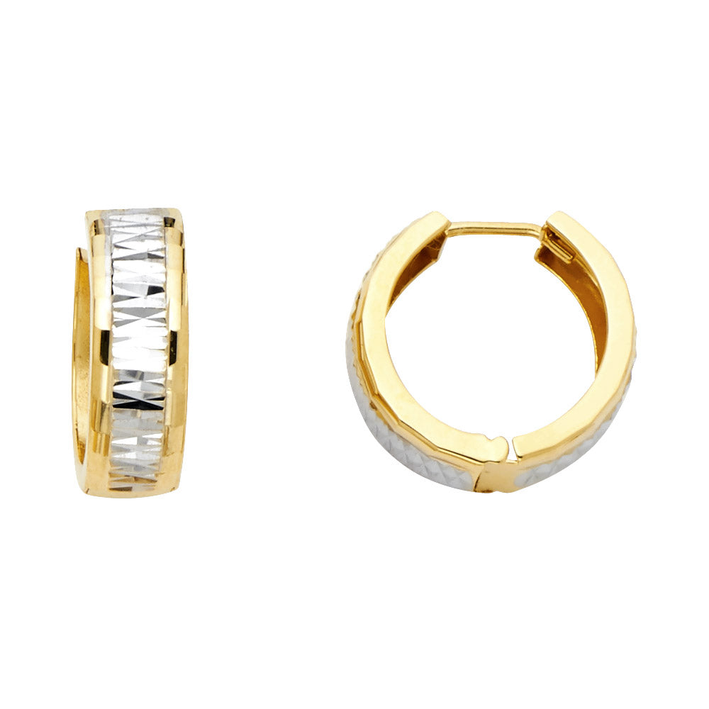 14k Two-Color Gold Elegant Huggie Hoop Vintage Classic Huggie Earrings
