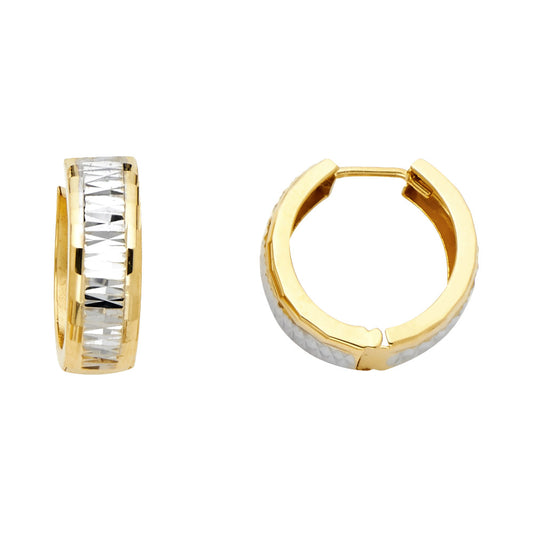 14k Two-Color Gold Elegant Huggie Hoop Vintage Classic Huggie Earrings