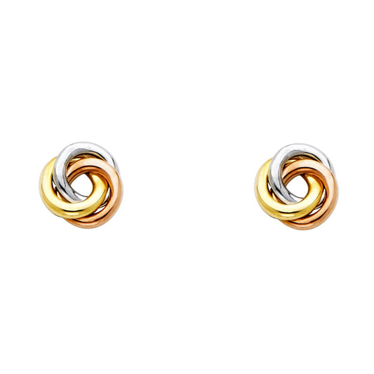 14k Tri-Color Gold Modern Hoop Stud Interlocking Triquetra Classic Earrings