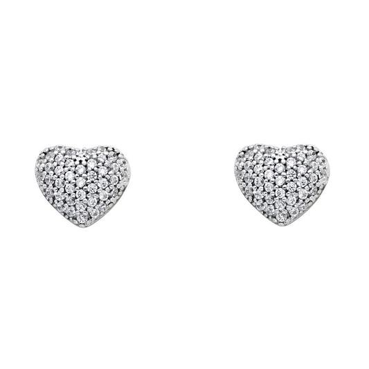 14k Yellow Gold Elegant Studded Promise Heart Stud Micro Pave Cluster Earrings