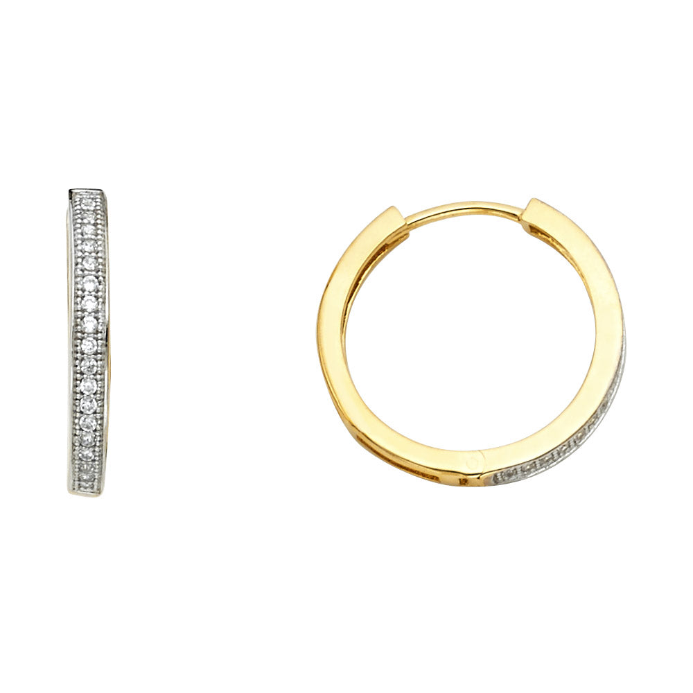 14k Yellow Gold Elegant Studded Hoop Classic Round Earrings
