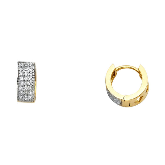 14k Yellow Gold Micro Pave Huggie Hoop Cluster Studded Earrings