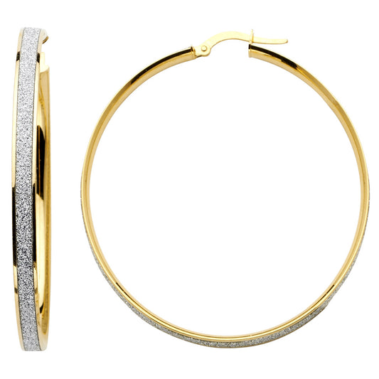 14k Two-Color Gold Large Sparkly Hoop Micro Pave Glittery Circle Round Earrings
