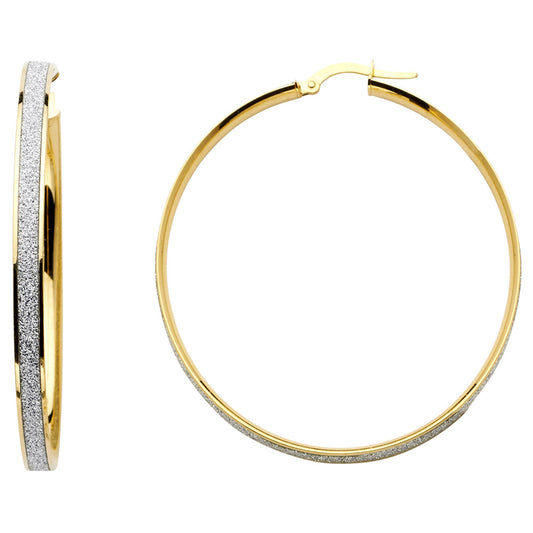 14k Two-Color Gold Elegant Micro Pave Hoop Sparkly Circle Round Earrings