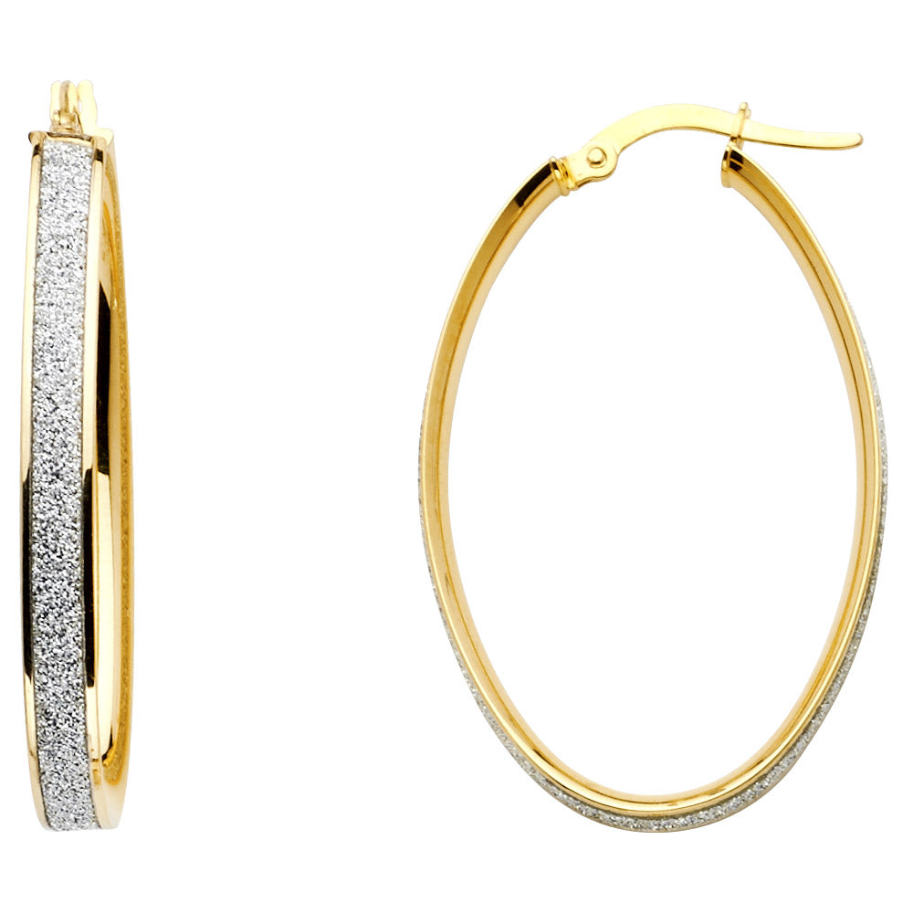 14k Two-Color Gold Hoop Hinge Clasp Sparkly Micro Pave Earrings