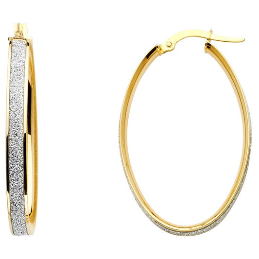 14k Two-Color Gold Hoop Hinge Clasp Sparkly Micro Pave Earrings
