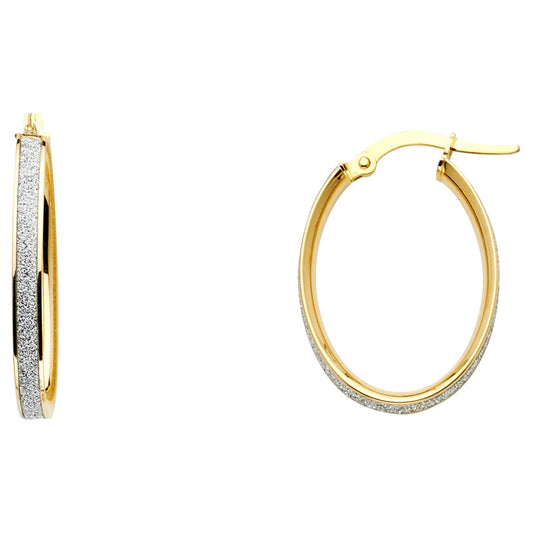 14k Two-Color Gold Sparkly Hoop Hinge Clasp Elegant Round Earrings