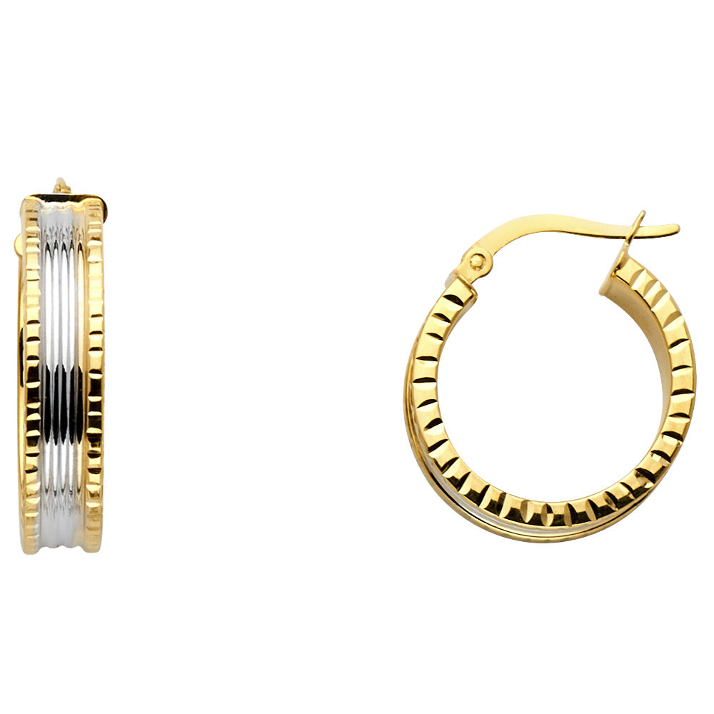 14k Two-Color Gold High Polish Stripe Huggie Hoop Vintage Earrings