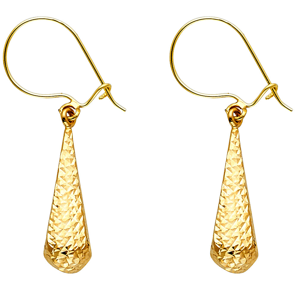 14k Yellow Gold Elegant Hammered Teardrop Hanging Dangling Modern Earrings