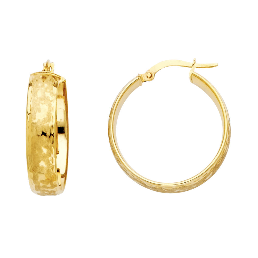 14k Yellow Gold Textured Simple Hoop Hinge Clasp Earrings