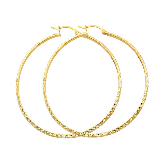 14k Yellow Gold Hinge Clasp Hoop Circle Round Ridge Texture Earrings