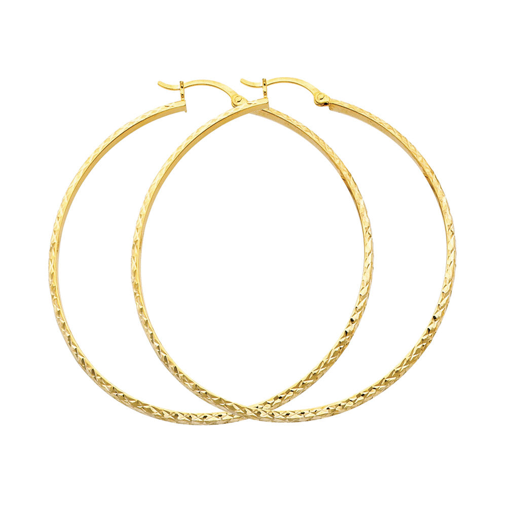14k Yellow Gold Hinge Clasp Hoop Circle Round Ridge Texture Earrings