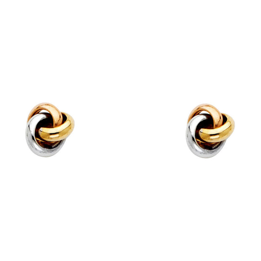 14k Tri-Color Gold Elegant Triquetra Knot Stud Celtic Trinity Loop Earrings
